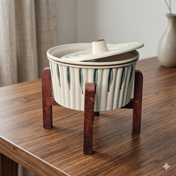 🍲 SERVING BOWL WITH LID WOODEN STAND ✨