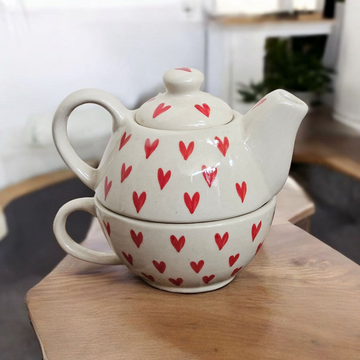 Ceramic Single red Heart Kettle Set – 320 ml