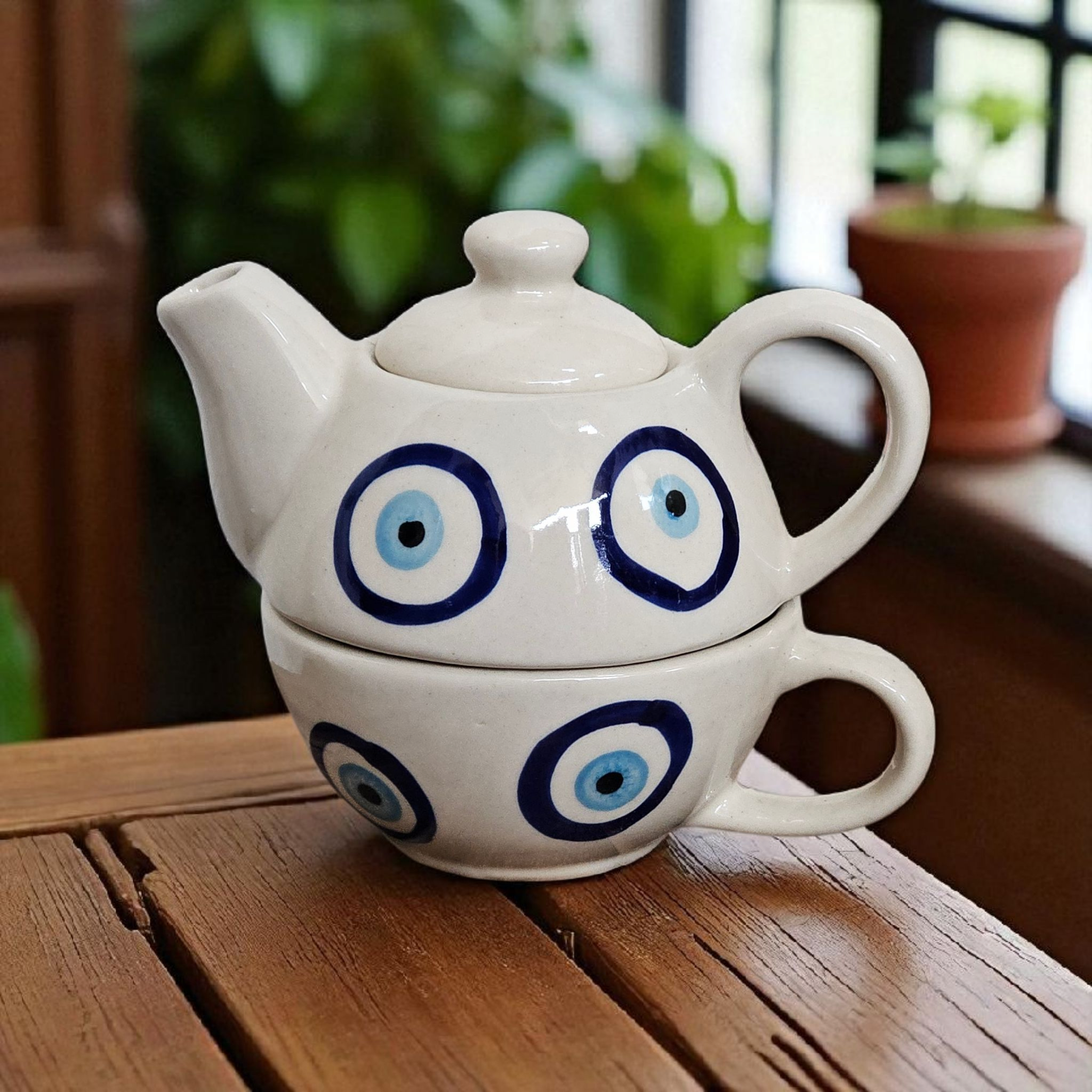Ceramic Single evil eyes Kettle Set – 320 ml