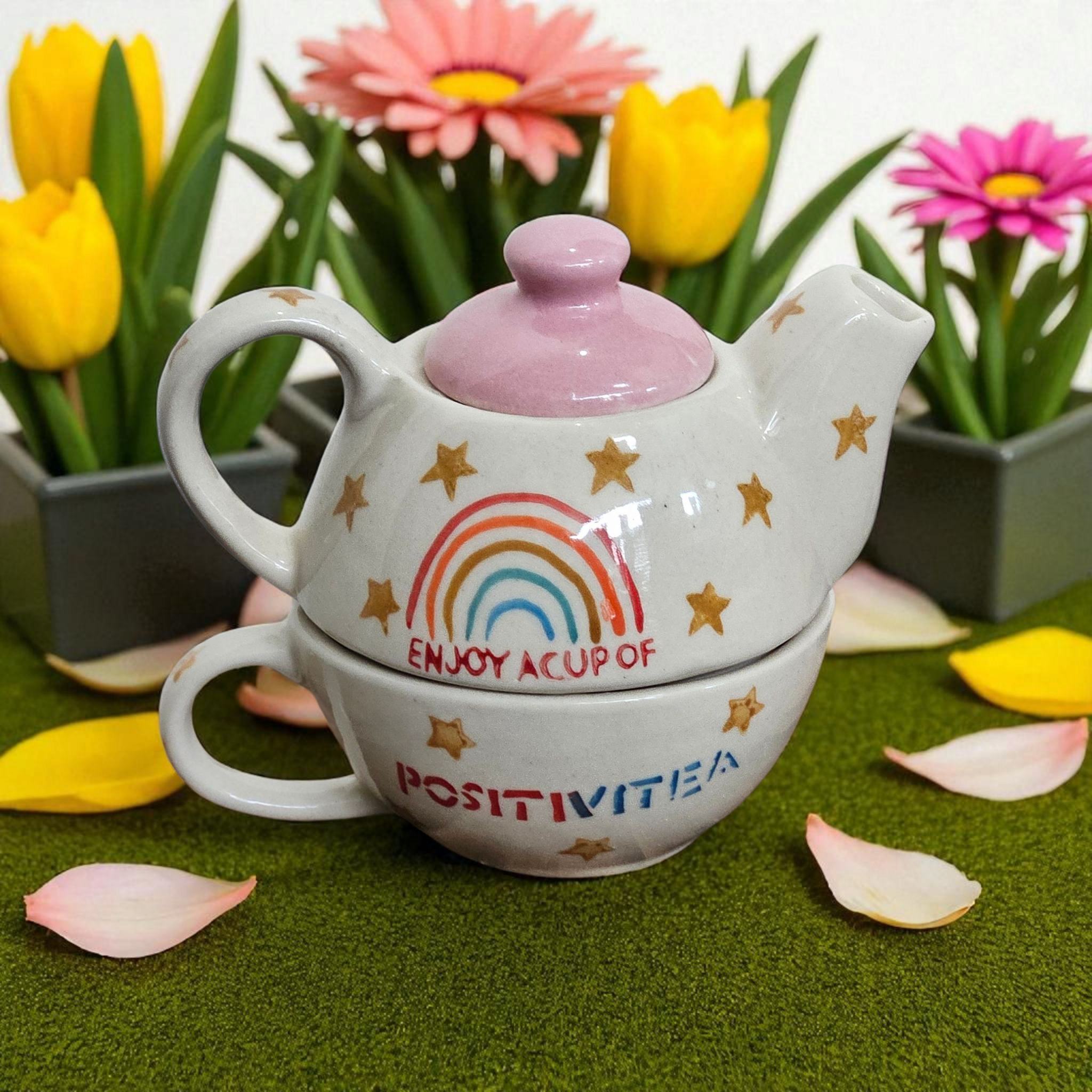 Ceramic Single Rainbow &nbsp;Kettle Set – 320 ml