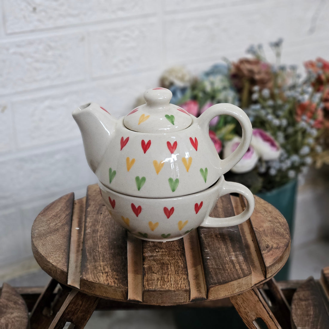 Ceramic Single Multi-Heart Kettle Set – 320 ml