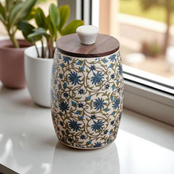 Blue decal print Cylinder Air Tight Jar – 400ml