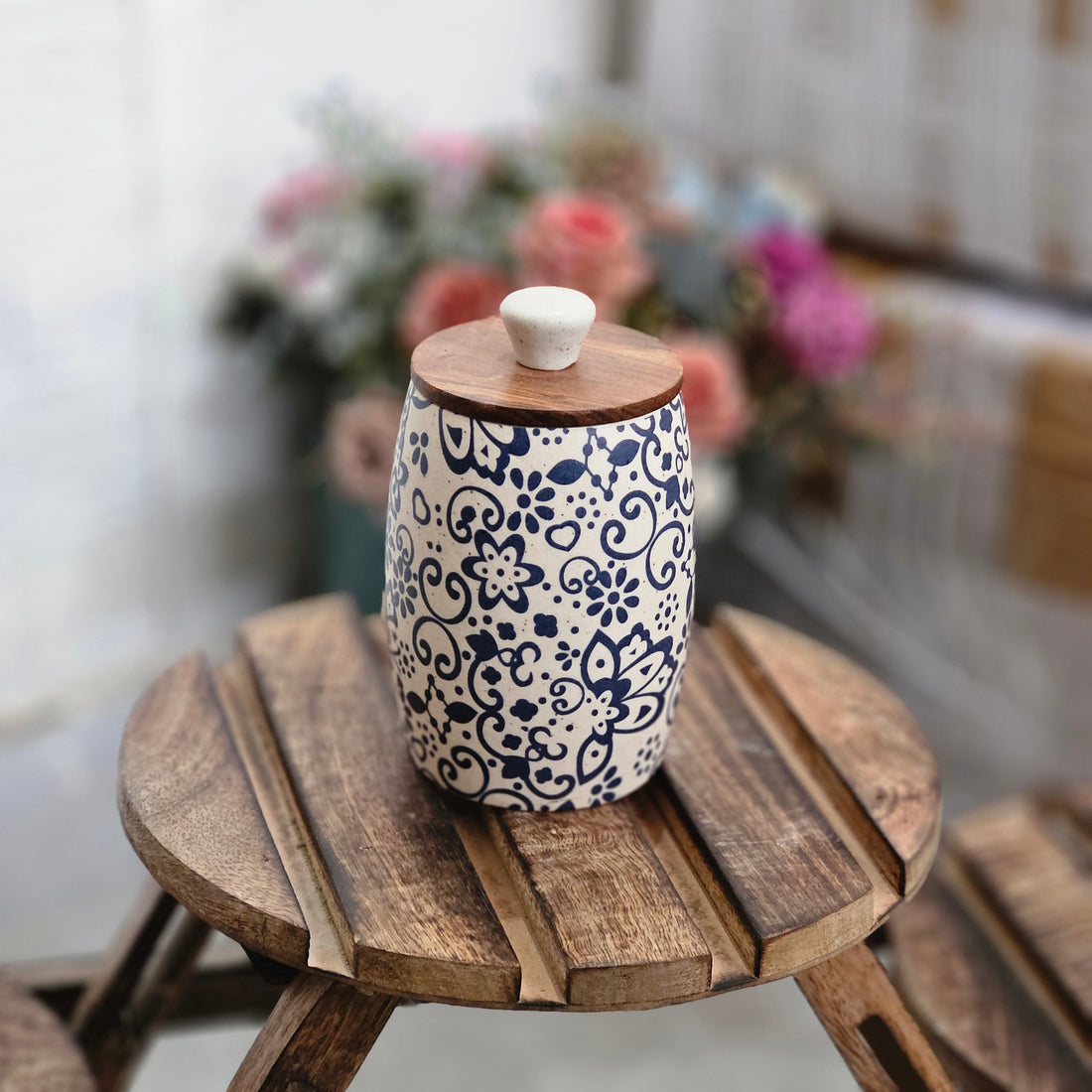 Navi Blue decal print Cylinder Air Tight Jar – 400ml