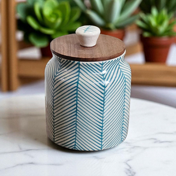 Sky Blue Hand Painted Chevron Air Tight Jar – 400ml