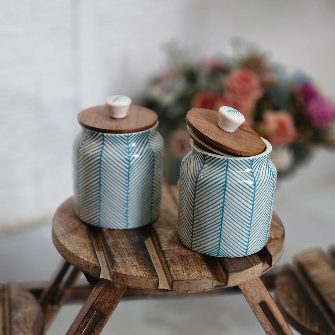 Sky Blue Hand Painted Chevron Air Tight Jar – 400ml