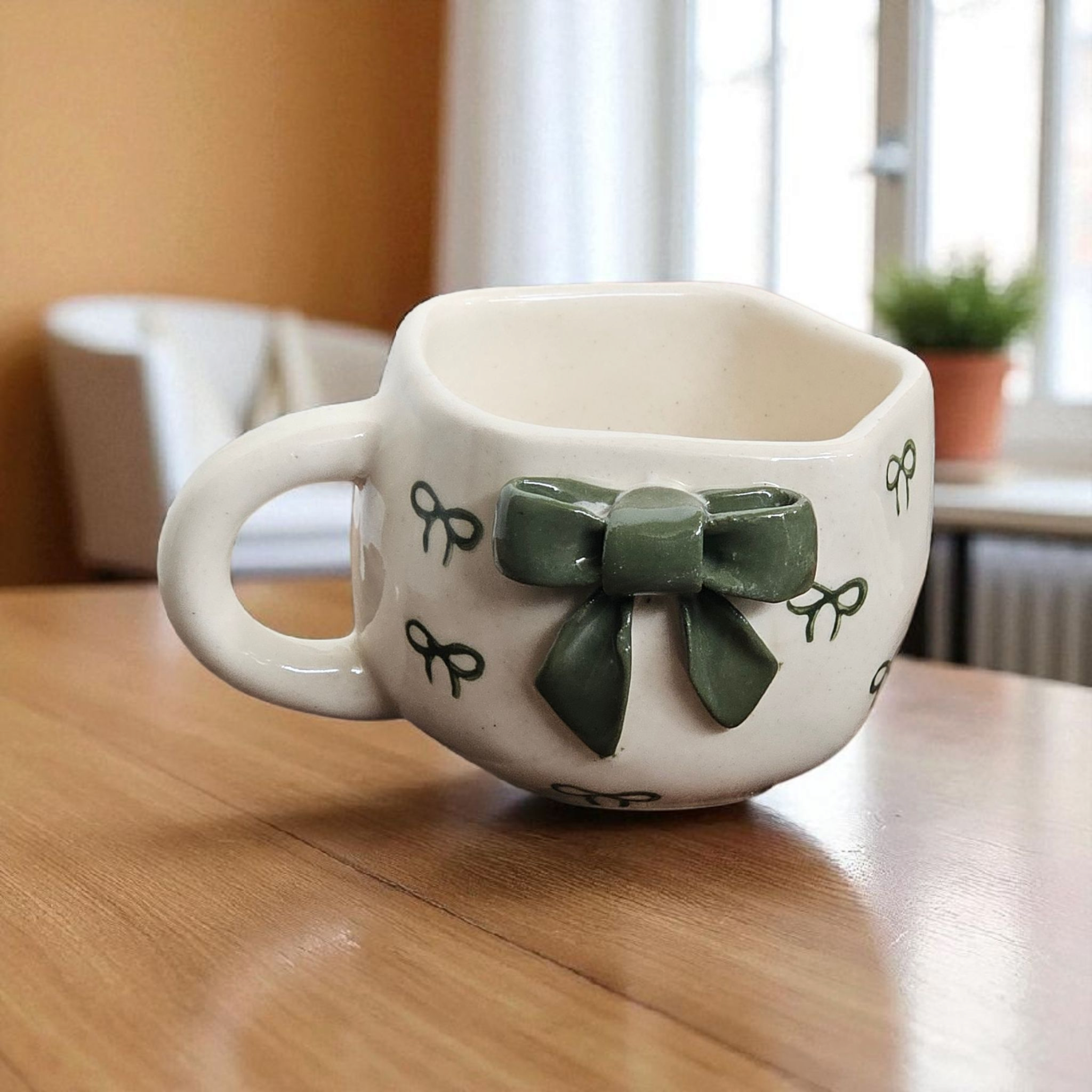 Ceramic Green 3D Bow Mug – 220ml