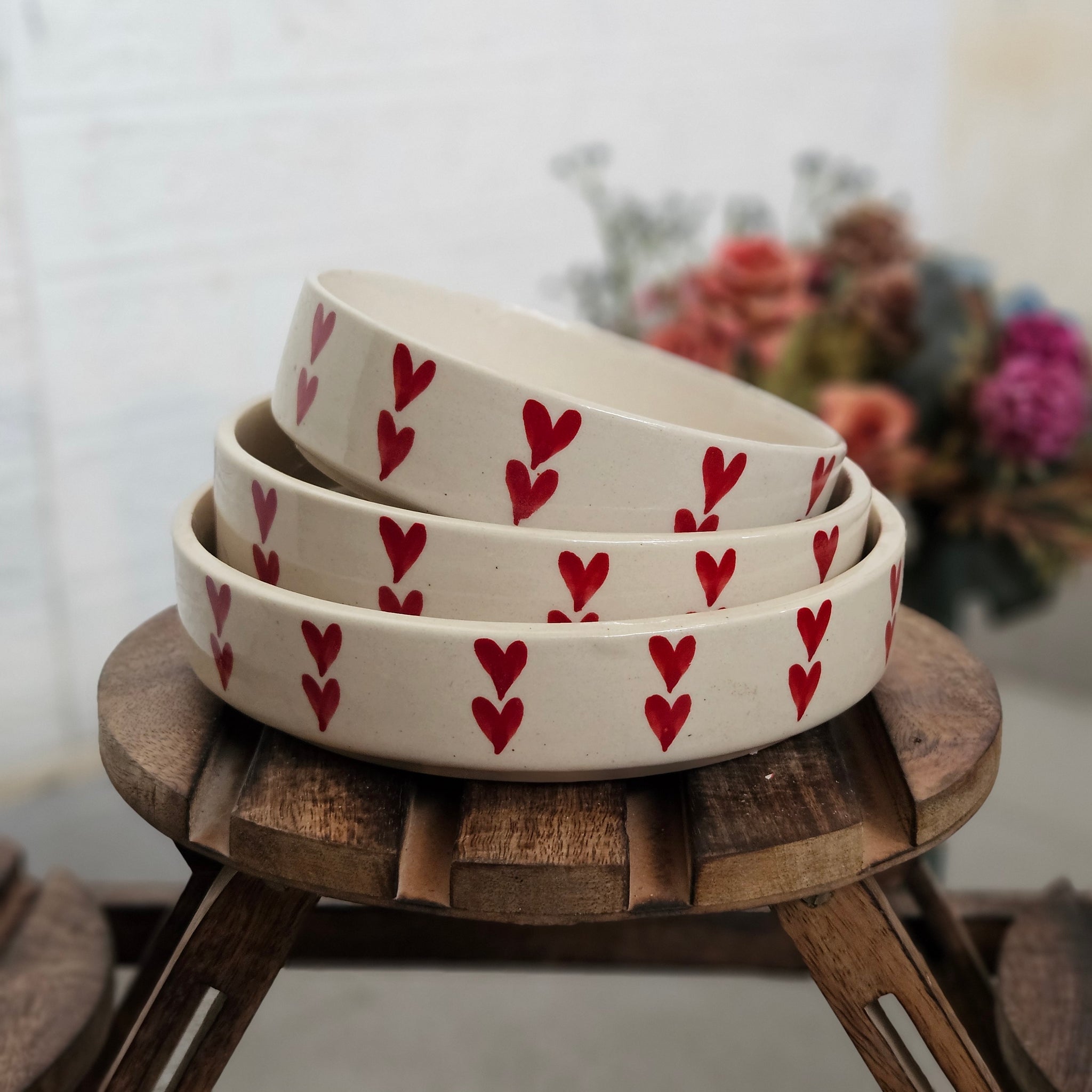 Red Heart Salad Bowl – Set of 3 (6", 7", 8") ❤️🥗