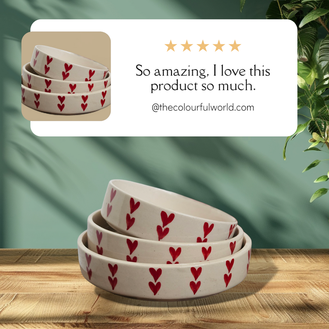 Red Heart Salad Bowl – Set of 3 (6", 7", 8") ❤️🥗