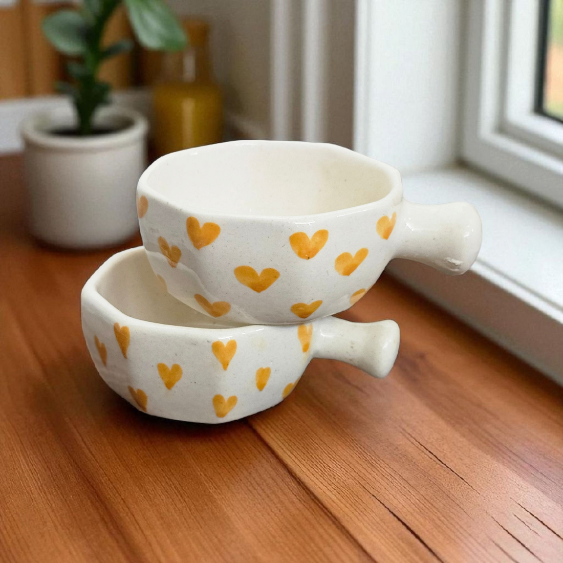 Yellow Heart Handle Dip Bowl 💛