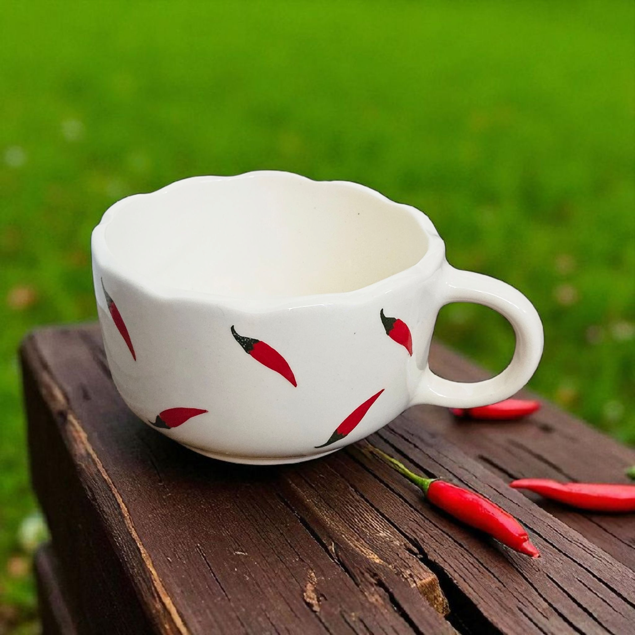 Ceramic Red Chilly Print Cappuccino Mug – 320ml