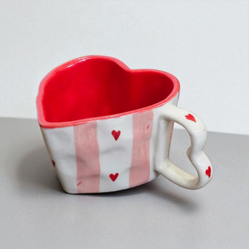 Red Heart Shape Pink Stripe Mug – 320ml