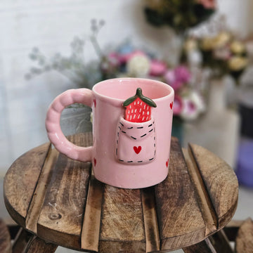 Pink 3D Strawberry Aesthetic Mug – 220ml