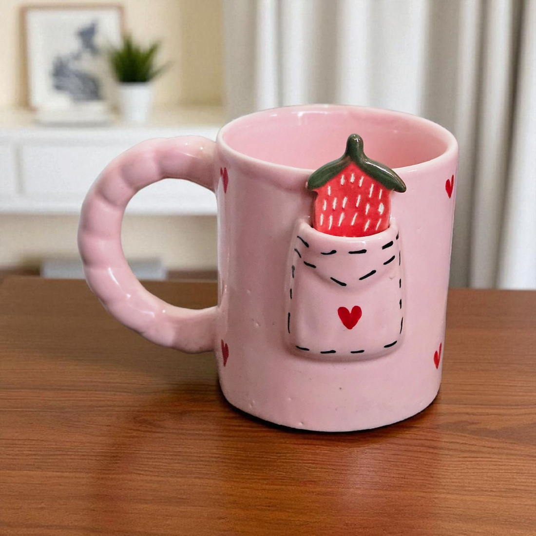 Pink 3D Strawberry Aesthetic Mug – 220ml