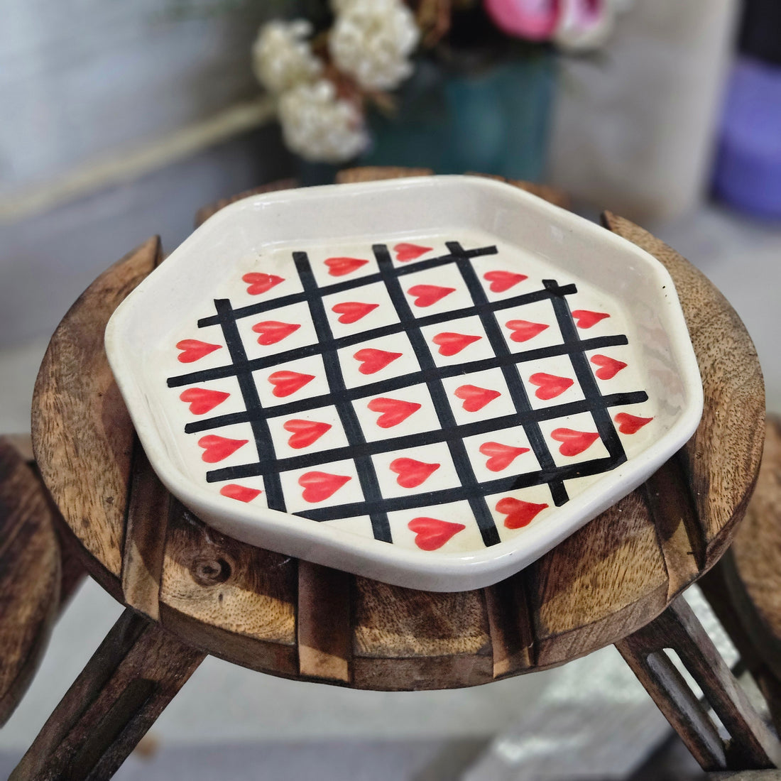 Black Check Heart Salad Plate – 7 Inch 🖤✔️🥗