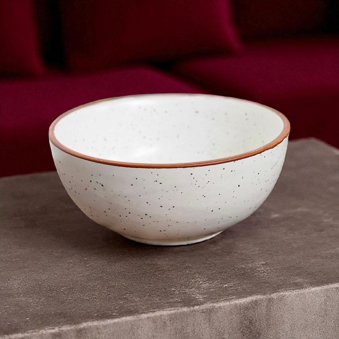 White Dessert Bowl – Brown Line 🤍