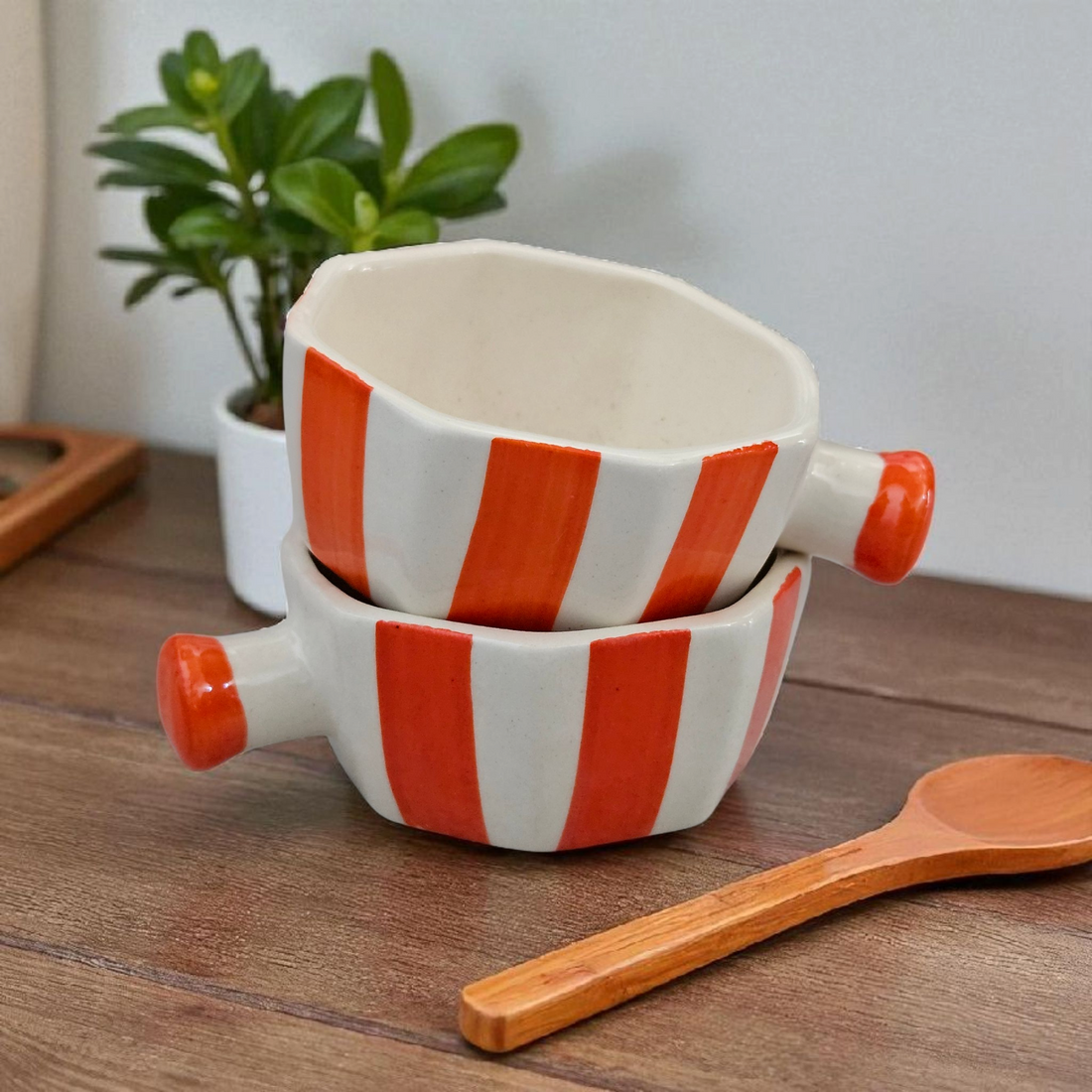 CERAMIC STRIP ORANGE DIP BOWL 🧡