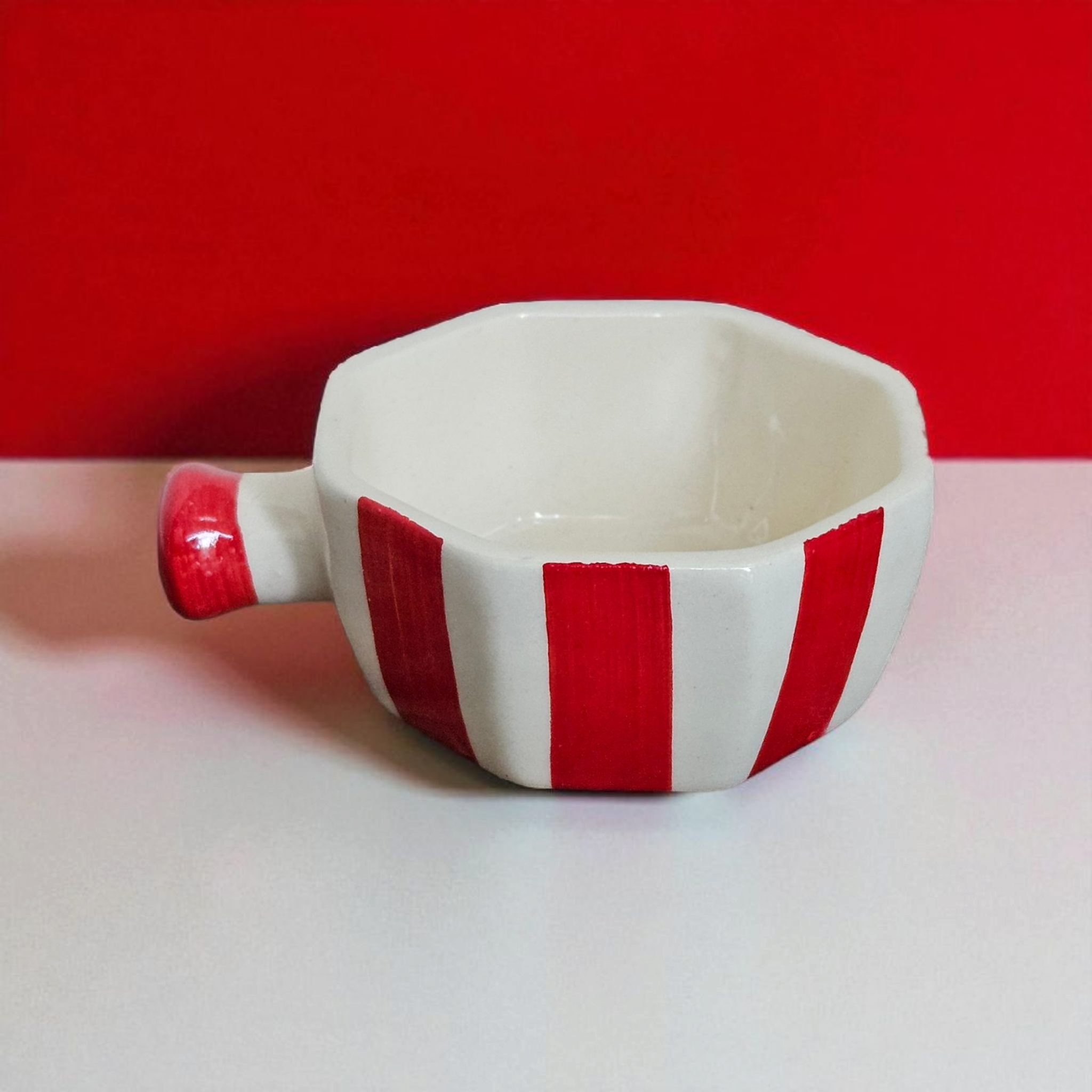 CERAMIC RED STRIP HANDLE DIP BOWL ❤️