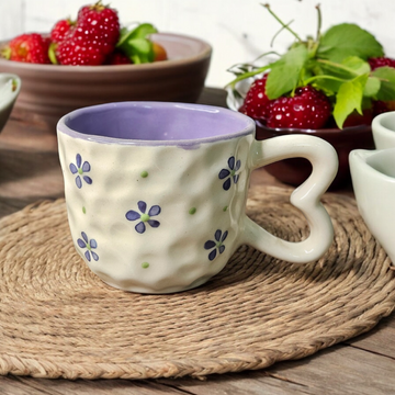 Pinteresty  lavender Heart Handle – Embossed Flower Mug (240 ML) (Copy)