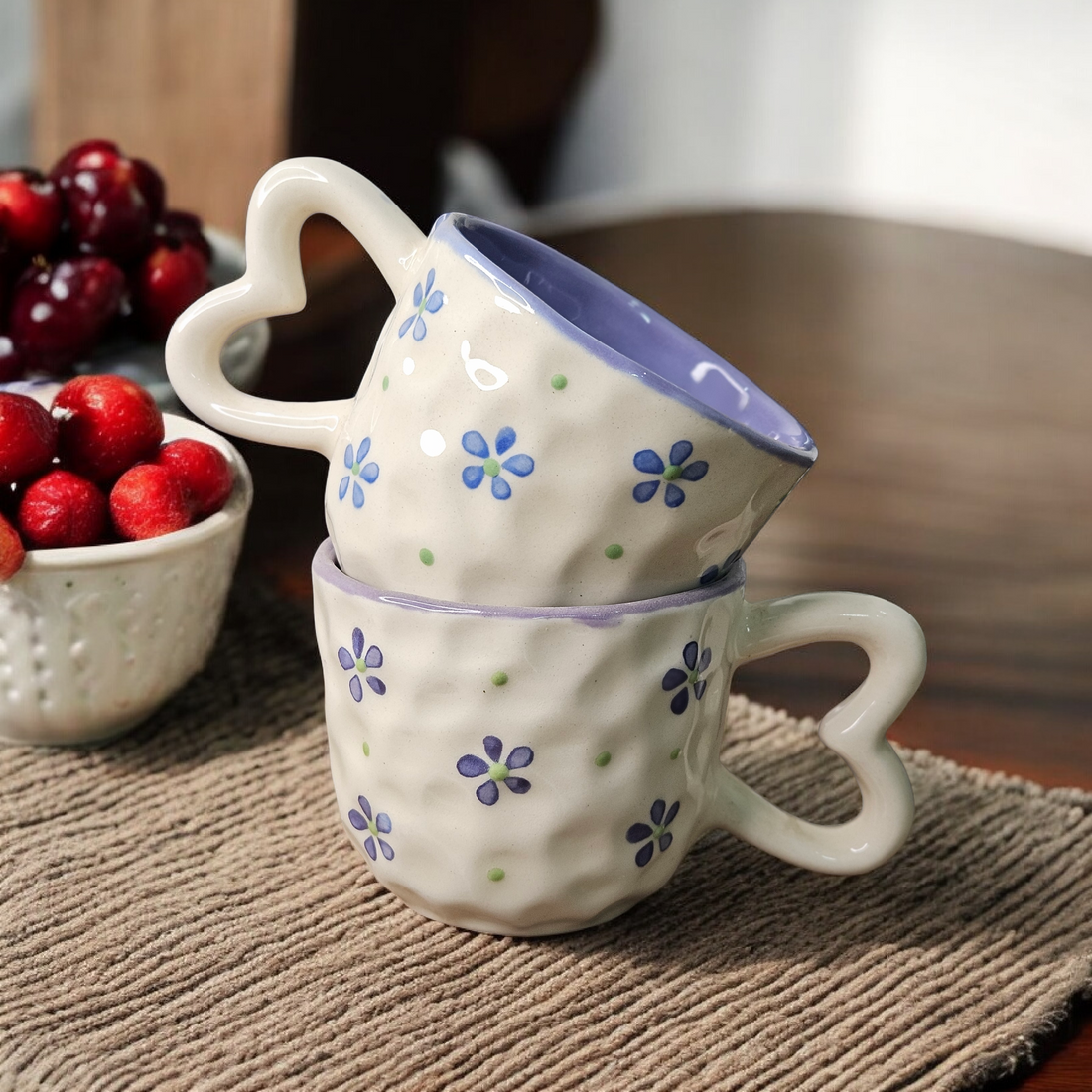 Pinteresty  lavender Heart Handle – Embossed Flower Mug (240 ML) (Copy)