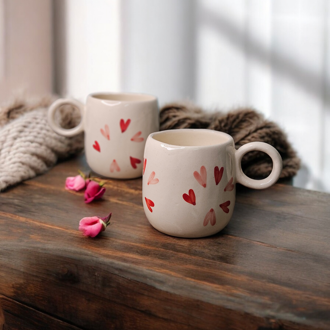 ❤️ Red Heart Hand-Painted Mug – 220ML