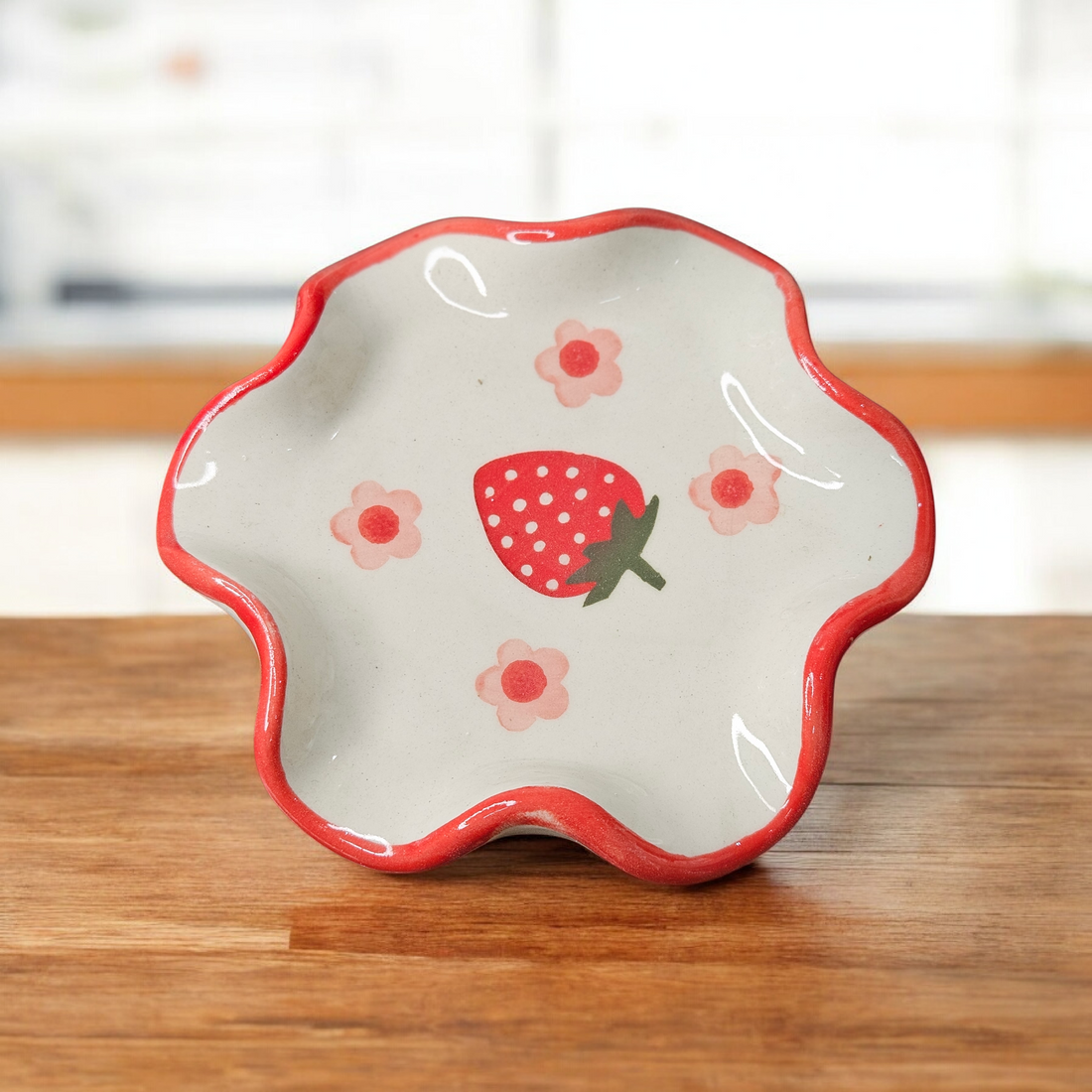 🍓 Strawberry Wavy Ceramic Cup & Saucer – 190 ml