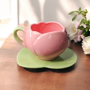 🌷 Pink Tulip Ceramic Cup  Saucer – 260 ml