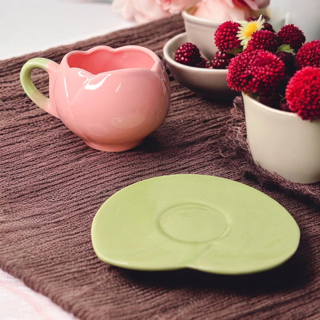 🌷 Pink Tulip Ceramic Cup  Saucer – 260 ml