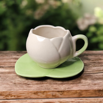 🤍 White Tulip Ceramic Cup & Saucer – 260 ml