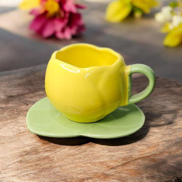 🌼 Yellow Tulip Ceramic Cup & Saucer – 260 ml