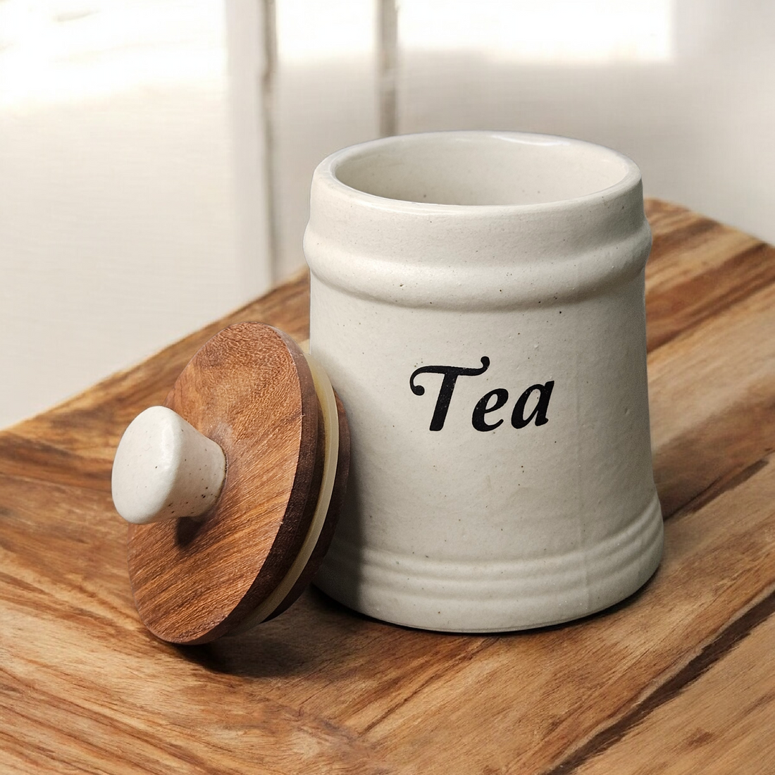 🍯Tea Air-Tight Ceramic Jar with Wooden Lid – 380 ml
