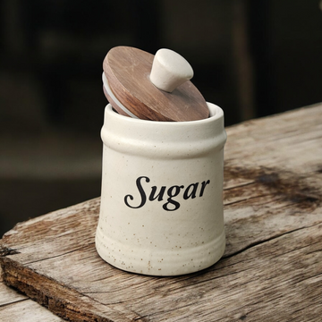 🍯 Sugar Air-Tight Ceramic Jar with Wooden Lid – 380 ml
