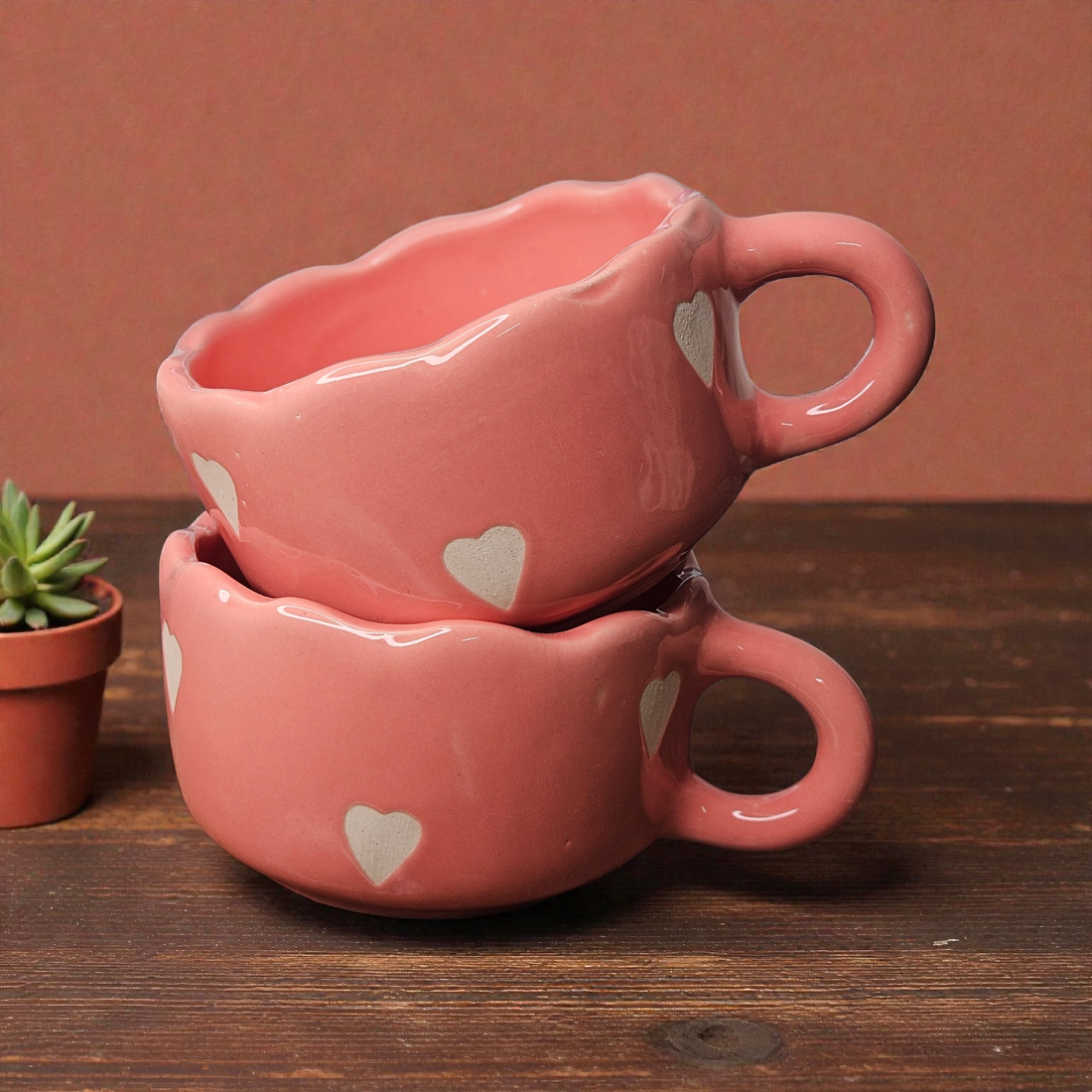 💗 Pink Heart Cappuccino Mug – 280 ml