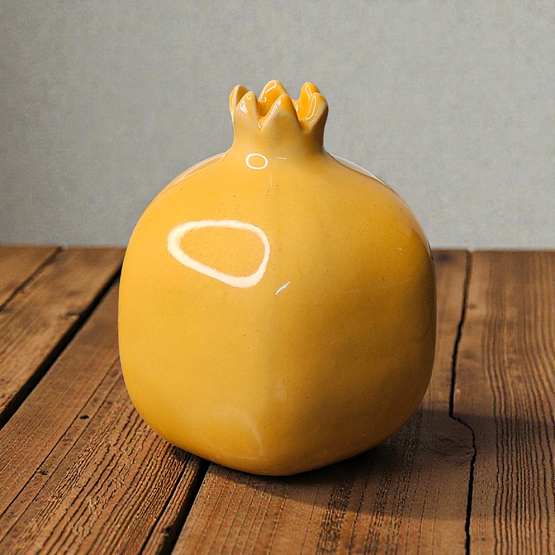 💛 Ceramic Yellow Pomegranate Vase – 6 Inch