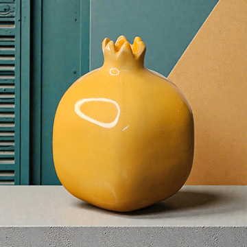 💛 Ceramic Yellow Pomegranate Vase – 6 Inch