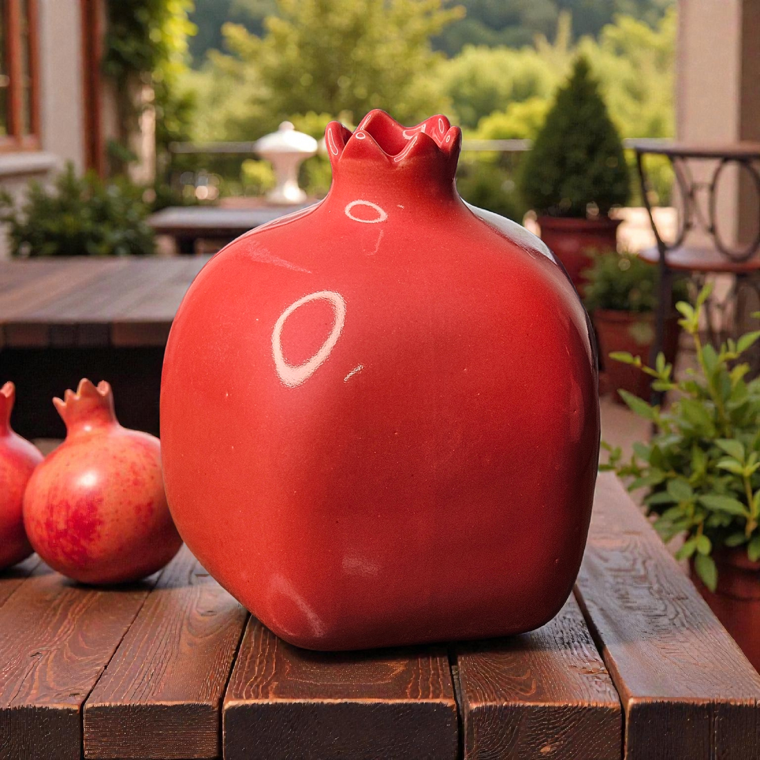 ❤️ Ceramic Red Pomegranate Vase – 6 Inch