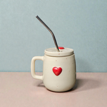💝 Straw Valentine Mug with Lid - 280ML
