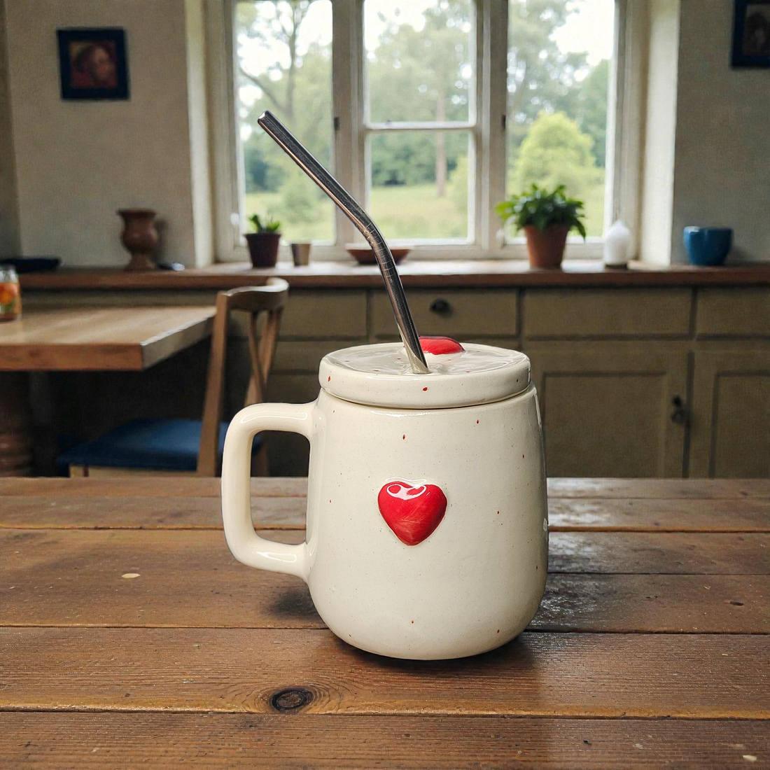 💝 Straw Valentine Mug with Lid - 280ML