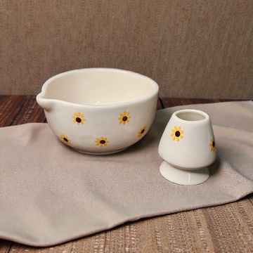 MATCHA BOWL WITH HOLDER – SUNFLOWER PRINT | 5 INCH CERAMIC