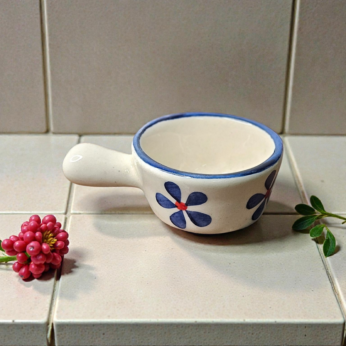 💙🌸 Handle Dip Bowl – Blue Flower 🌸💙