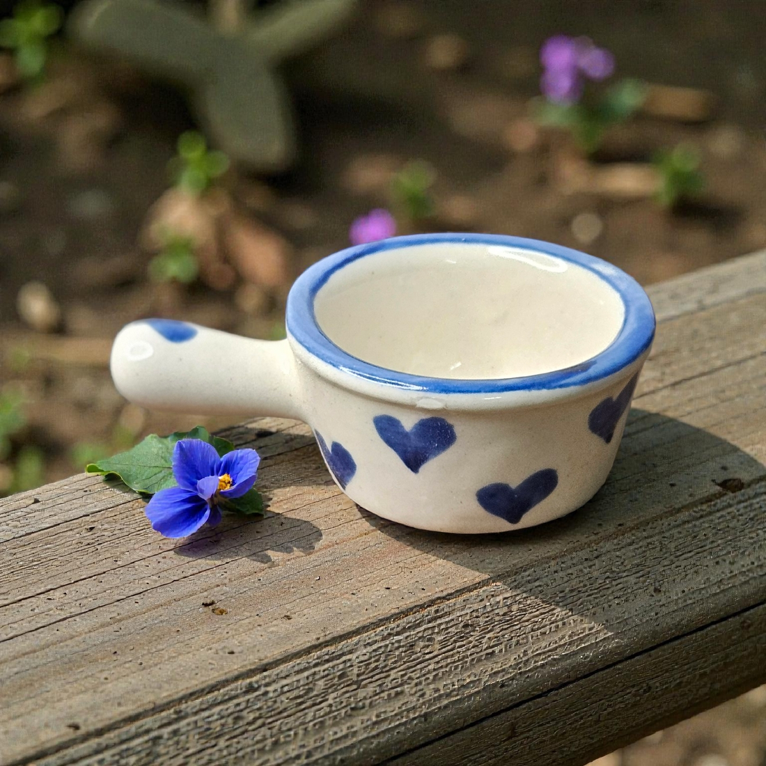 💙🌸 Blue Heart Dip Bowl – Blue Flower 🌸💙