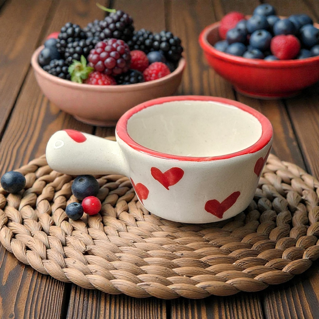 ❤️🌸 Red Heart Dip Bowl – Blue Flower 🌸❤️