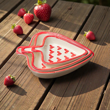 ❤️🍃 Red Heart border Leaf Platter Set of 3 🍃❤️