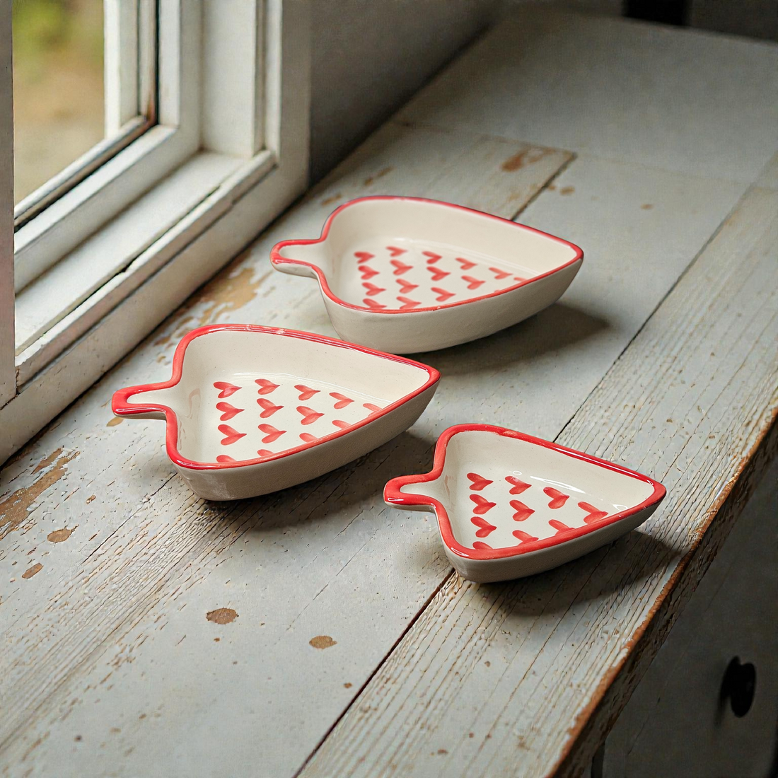 ❤️🍃 Red Heart border Leaf Platter Set of 3 🍃❤️