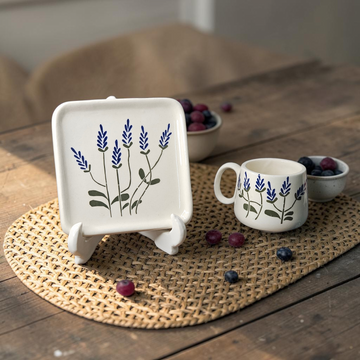 💜 Ceramic Lavender Flower Square Cup & Saucer Set – 180ML ☕🌸