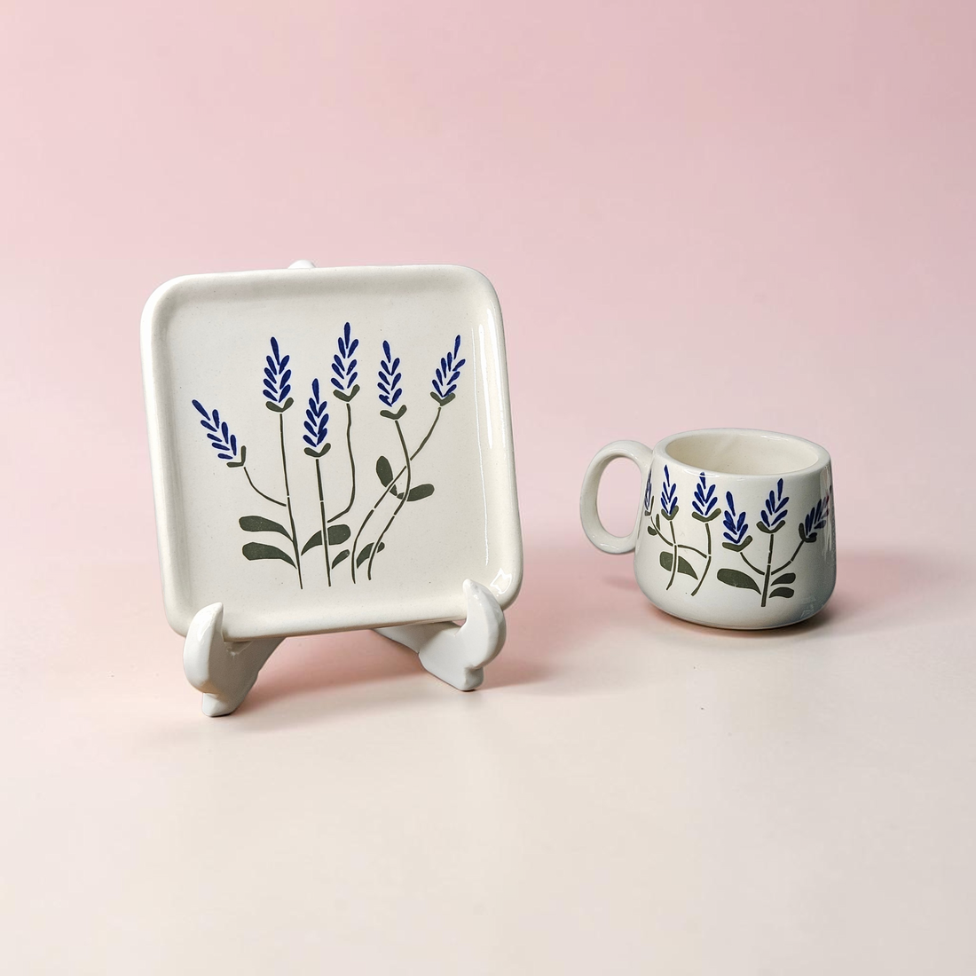 💜 Ceramic Lavender Flower Square Cup & Saucer Set – 180ML ☕🌸