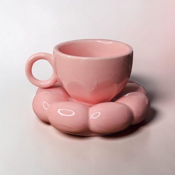 💗 Pink Bubble Cup &amp; Saucer Set – 220ML ☕✨