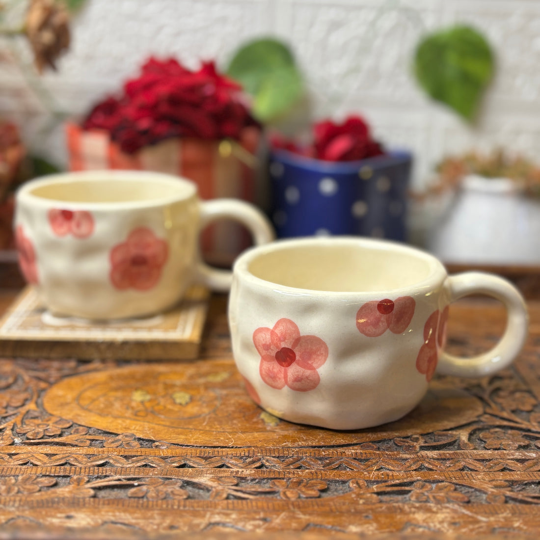Pink Floral Ceramic Mug – 180ml
