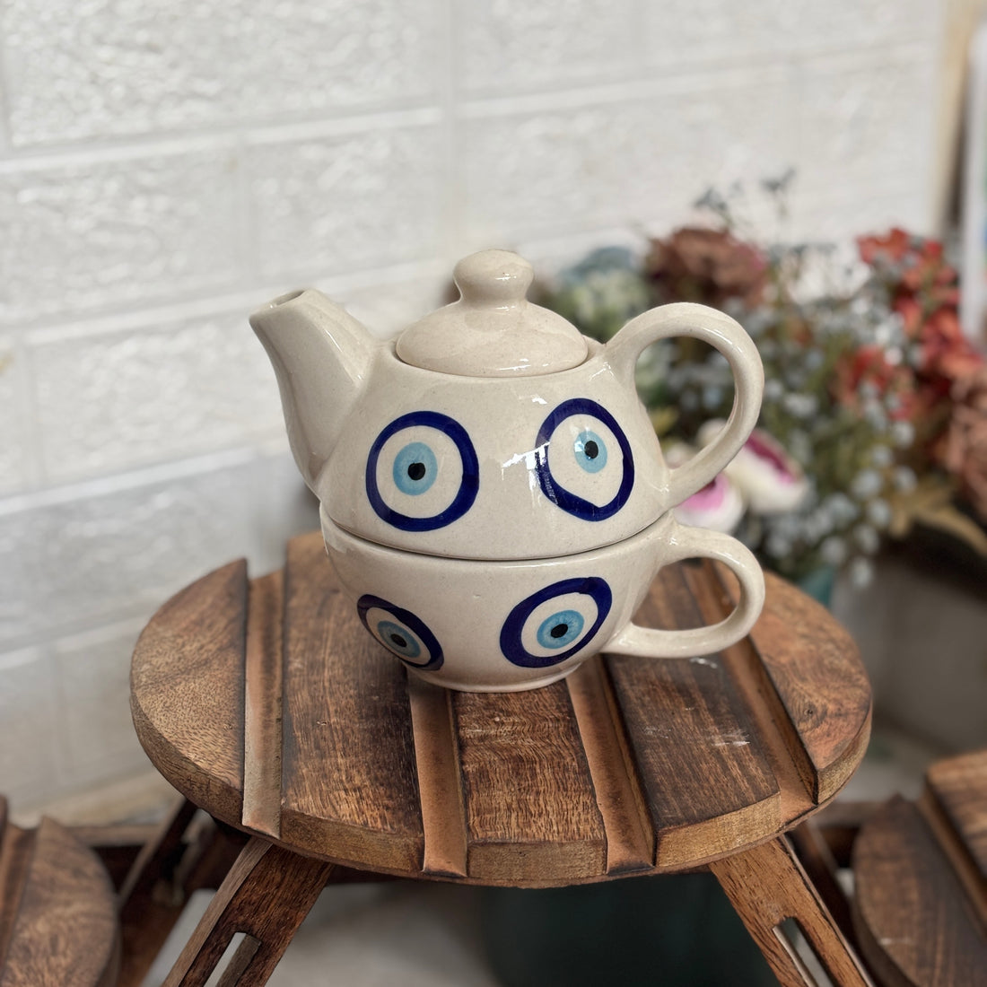 Ceramic Single evil eyes Kettle Set – 320 ml